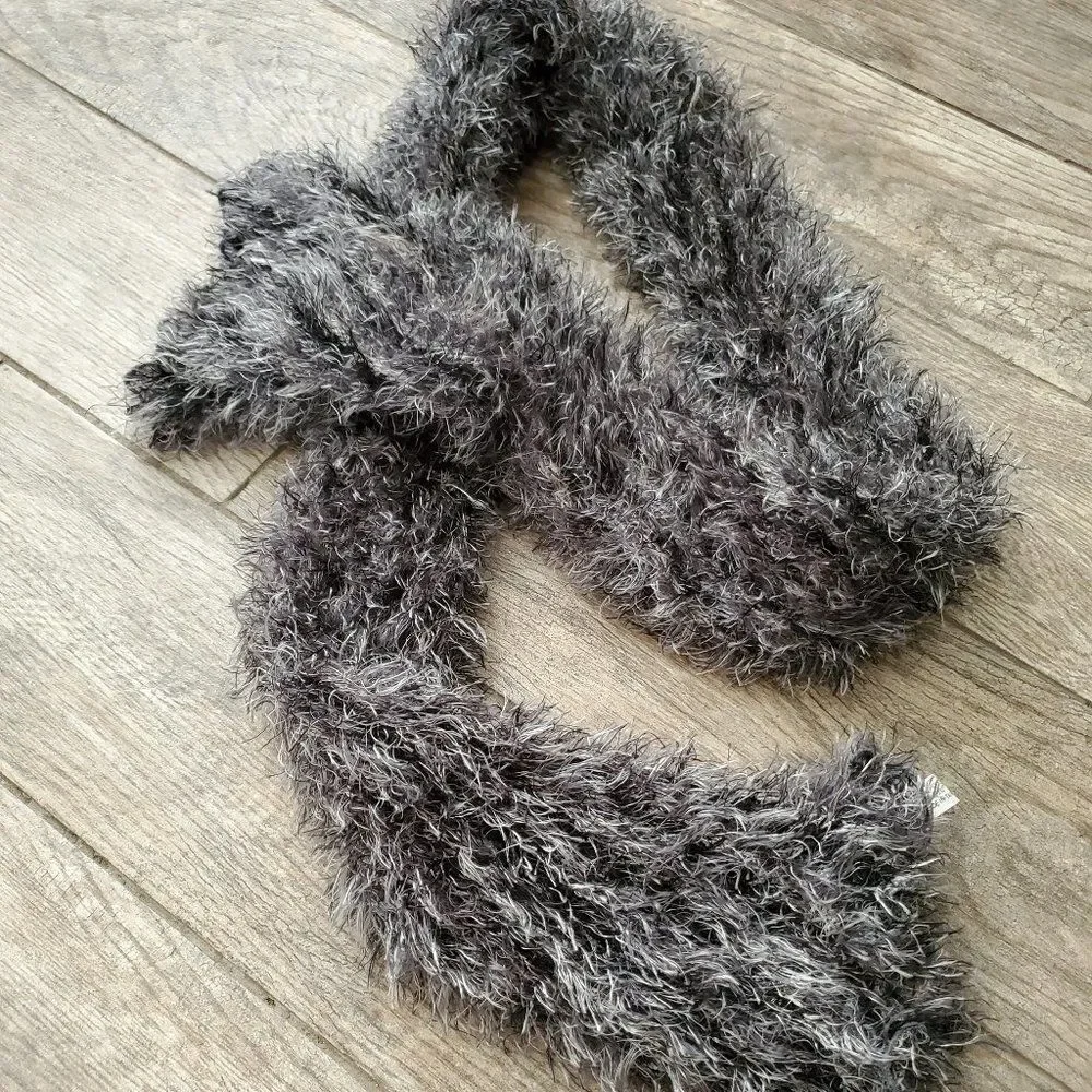 Soft Fuzzy Black Gray and White Scarf